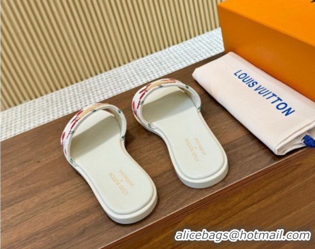 Low Price Louis Vuitton LV x TM Lily Flat Slides Sandal in Denim with Luscious Cherry White 0607034