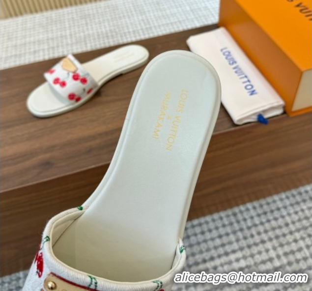 Low Price Louis Vuitton LV x TM Lily Flat Slides Sandal in Denim with Luscious Cherry White 0607034