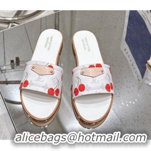 Fashion Louis Vuitton LV x TM Lily Flat Slides Sandal in Calfskin with Luscious Cherry White 0607036