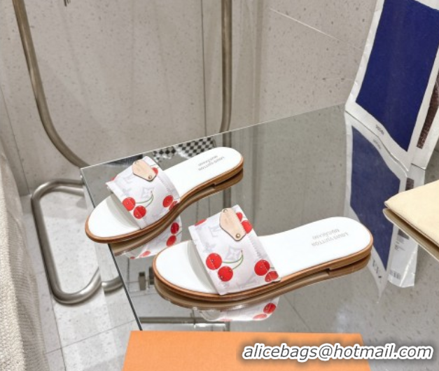Fashion Louis Vuitton LV x TM Lily Flat Slides Sandal in Calfskin with Luscious Cherry White 0607036