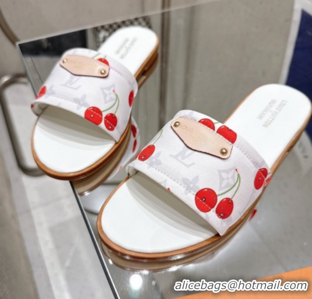 Fashion Louis Vuitton LV x TM Lily Flat Slides Sandal in Calfskin with Luscious Cherry White 0607036