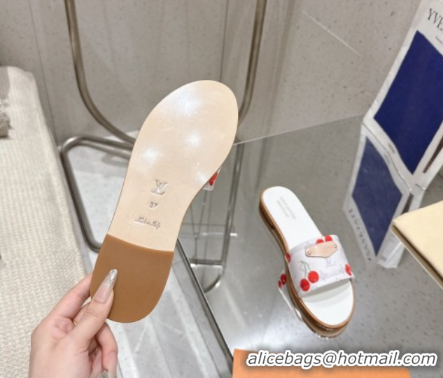 Fashion Louis Vuitton LV x TM Lily Flat Slides Sandal in Calfskin with Luscious Cherry White 0607036