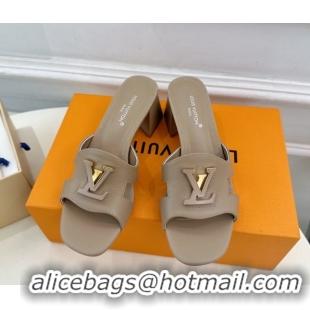 Buy Discount Louis Vuitton Mare Heel Slides Sandal 5.5cm in Calfskin Leather Grey 0607038