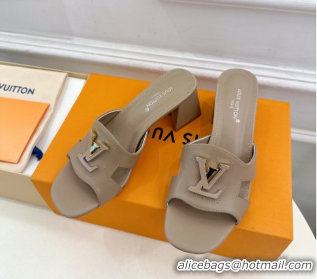 Buy Discount Louis Vuitton Mare Heel Slides Sandal 5.5cm in Calfskin Leather Grey 0607038