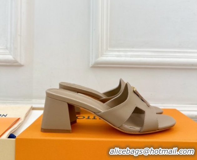 Buy Discount Louis Vuitton Mare Heel Slides Sandal 5.5cm in Calfskin Leather Grey 0607038