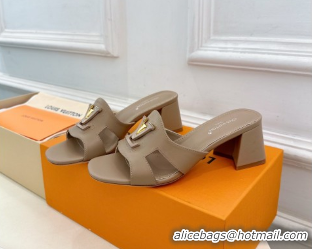 Buy Discount Louis Vuitton Mare Heel Slides Sandal 5.5cm in Calfskin Leather Grey 0607038