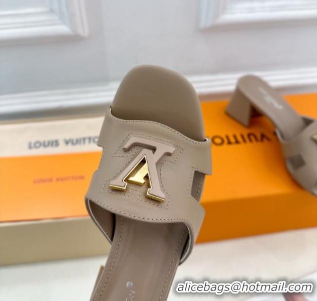 Buy Discount Louis Vuitton Mare Heel Slides Sandal 5.5cm in Calfskin Leather Grey 0607038