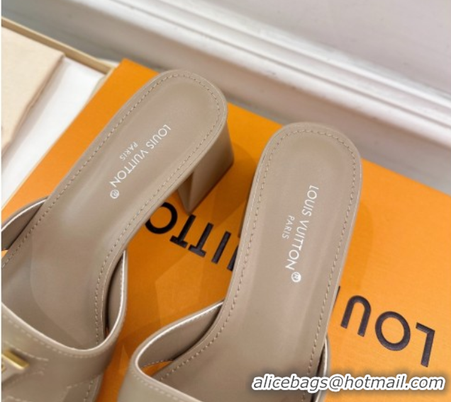 Buy Discount Louis Vuitton Mare Heel Slides Sandal 5.5cm in Calfskin Leather Grey 0607038