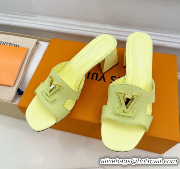 Durable Louis Vuitton Mare Heel Slides Sandal 5.5cm in Calfskin Leather Yellow 0607039