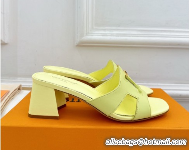 Durable Louis Vuitton Mare Heel Slides Sandal 5.5cm in Calfskin Leather Yellow 0607039