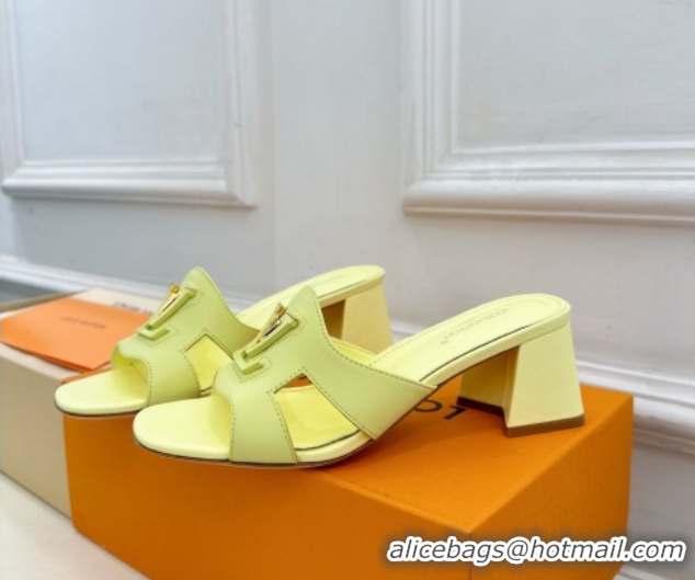 Durable Louis Vuitton Mare Heel Slides Sandal 5.5cm in Calfskin Leather Yellow 0607039