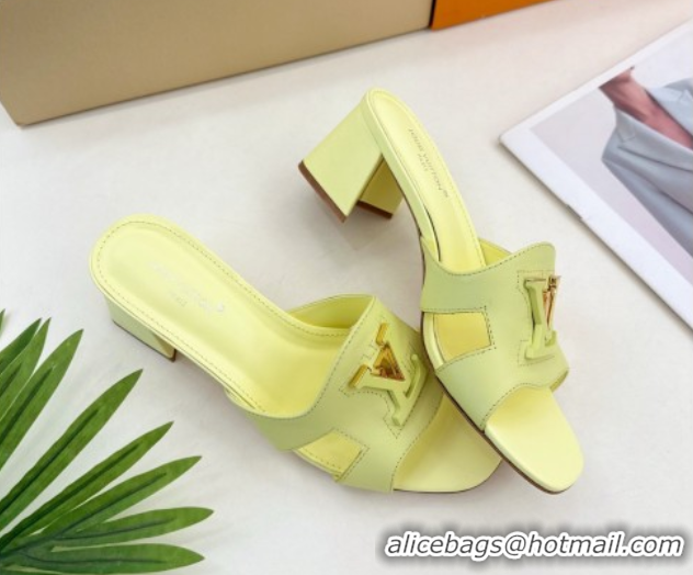 Durable Louis Vuitton Mare Heel Slides Sandal 5.5cm in Calfskin Leather Yellow 0607039