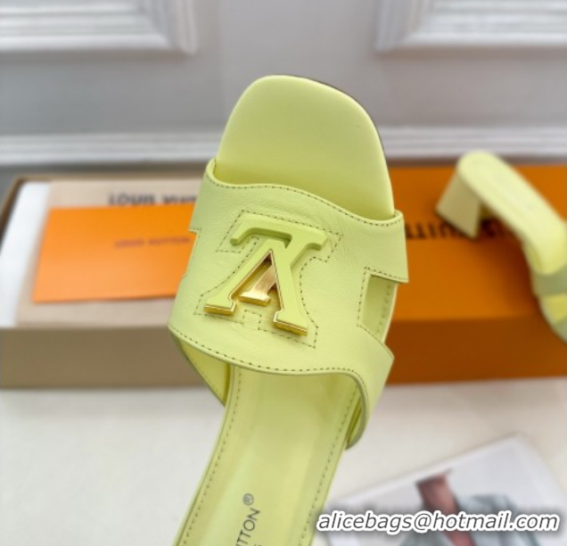 Durable Louis Vuitton Mare Heel Slides Sandal 5.5cm in Calfskin Leather Yellow 0607039