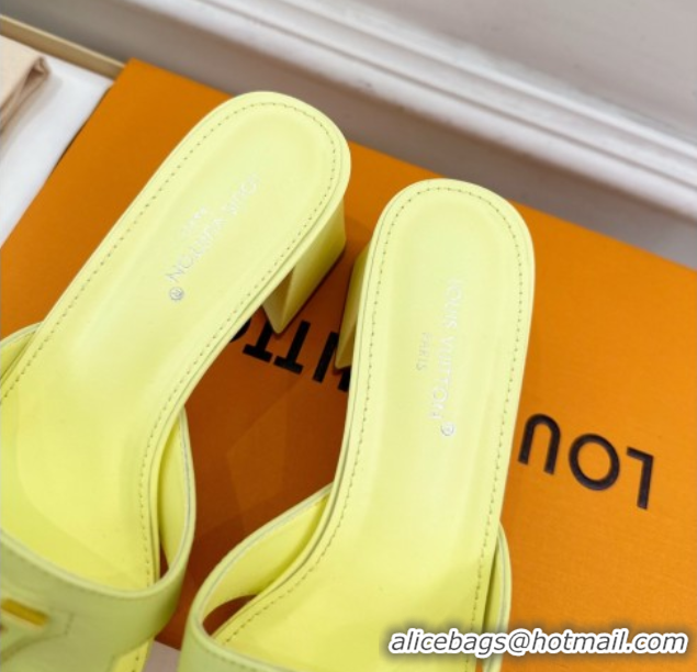 Durable Louis Vuitton Mare Heel Slides Sandal 5.5cm in Calfskin Leather Yellow 0607039