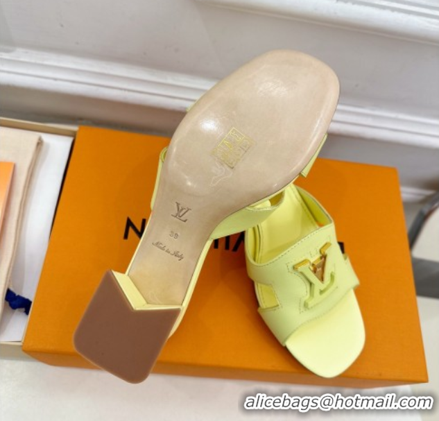 Durable Louis Vuitton Mare Heel Slides Sandal 5.5cm in Calfskin Leather Yellow 0607039