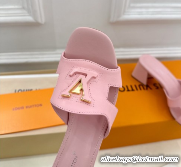 Purchase Louis Vuitton Mare Heel Slides Sandal 5.5cm in Calfskin Leather Pink 0607040