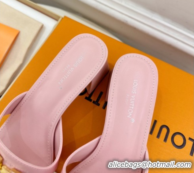 Purchase Louis Vuitton Mare Heel Slides Sandal 5.5cm in Calfskin Leather Pink 0607040