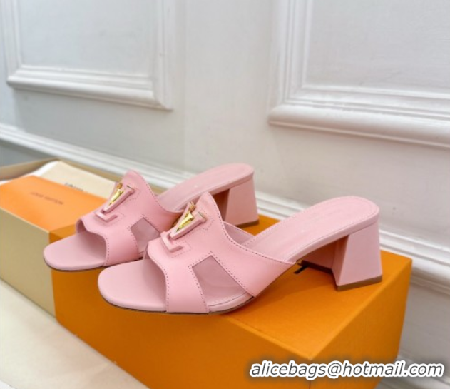 Purchase Louis Vuitton Mare Heel Slides Sandal 5.5cm in Calfskin Leather Pink 0607040