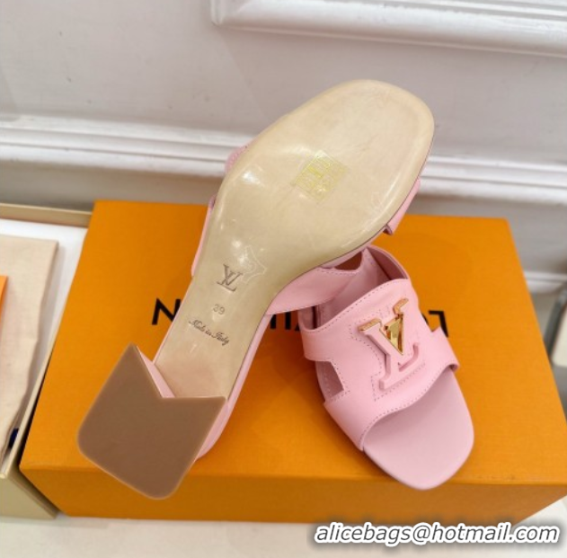 Purchase Louis Vuitton Mare Heel Slides Sandal 5.5cm in Calfskin Leather Pink 0607040