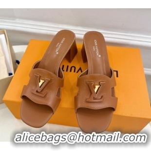 Best Price Louis Vuitton Mare Heel Slides Sandal 5.5cm in Calfskin Leather Brown 0607041