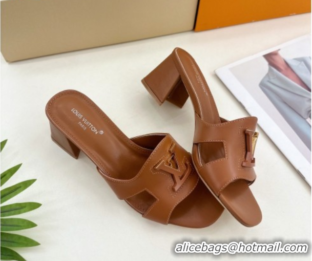 Best Price Louis Vuitton Mare Heel Slides Sandal 5.5cm in Calfskin Leather Brown 0607041