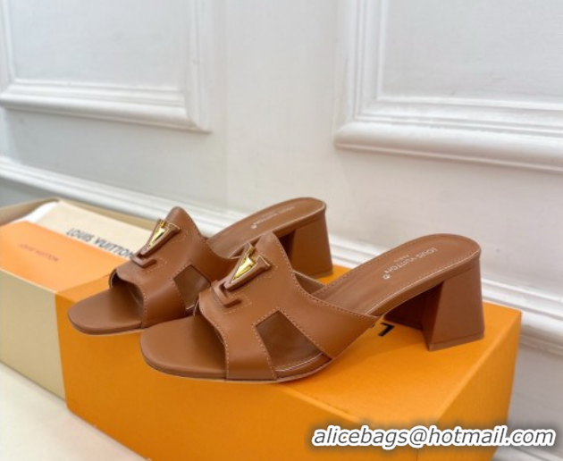 Best Price Louis Vuitton Mare Heel Slides Sandal 5.5cm in Calfskin Leather Brown 0607041