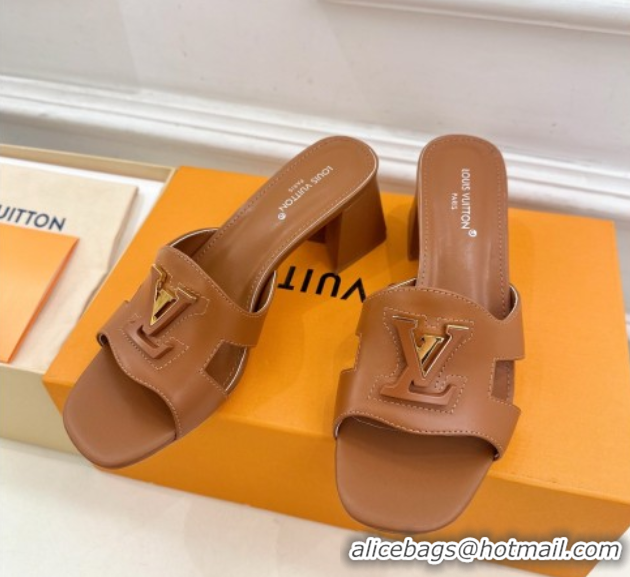 Best Price Louis Vuitton Mare Heel Slides Sandal 5.5cm in Calfskin Leather Brown 0607041