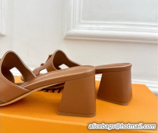 Best Price Louis Vuitton Mare Heel Slides Sandal 5.5cm in Calfskin Leather Brown 0607041