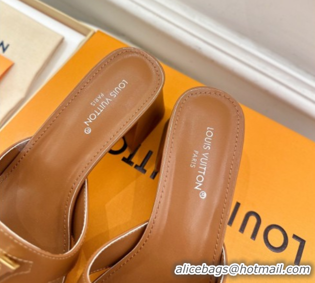 Best Price Louis Vuitton Mare Heel Slides Sandal 5.5cm in Calfskin Leather Brown 0607041
