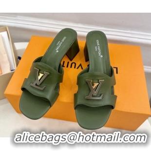 Generous Louis Vuitton Mare Heel Slides Sandal 5.5cm in Calfskin Leather Green 0607042