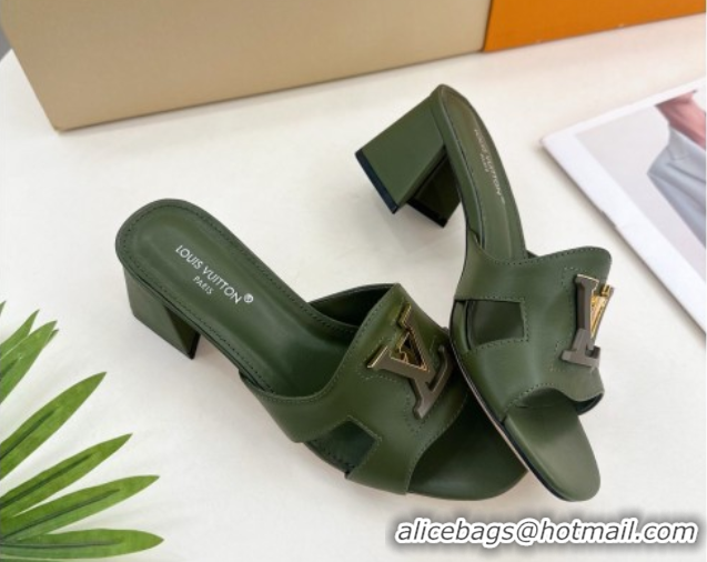 Generous Louis Vuitton Mare Heel Slides Sandal 5.5cm in Calfskin Leather Green 0607042
