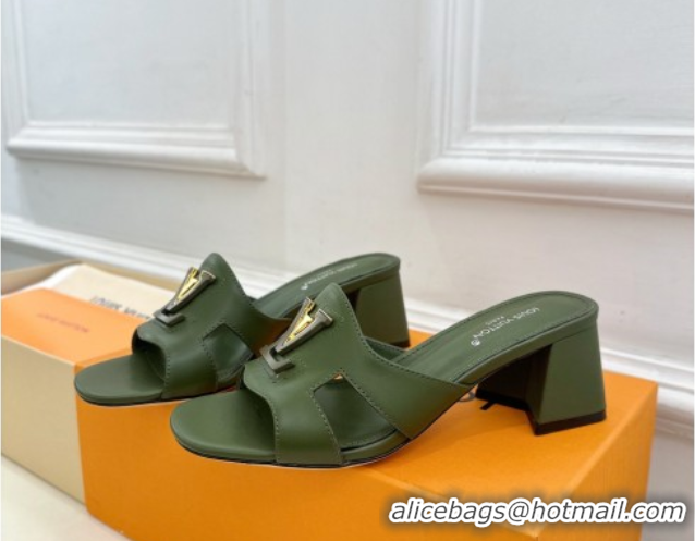 Generous Louis Vuitton Mare Heel Slides Sandal 5.5cm in Calfskin Leather Green 0607042