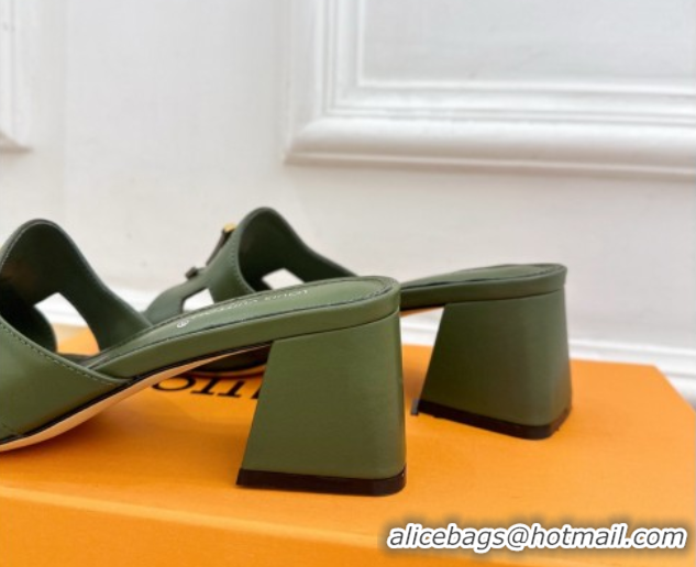 Generous Louis Vuitton Mare Heel Slides Sandal 5.5cm in Calfskin Leather Green 0607042