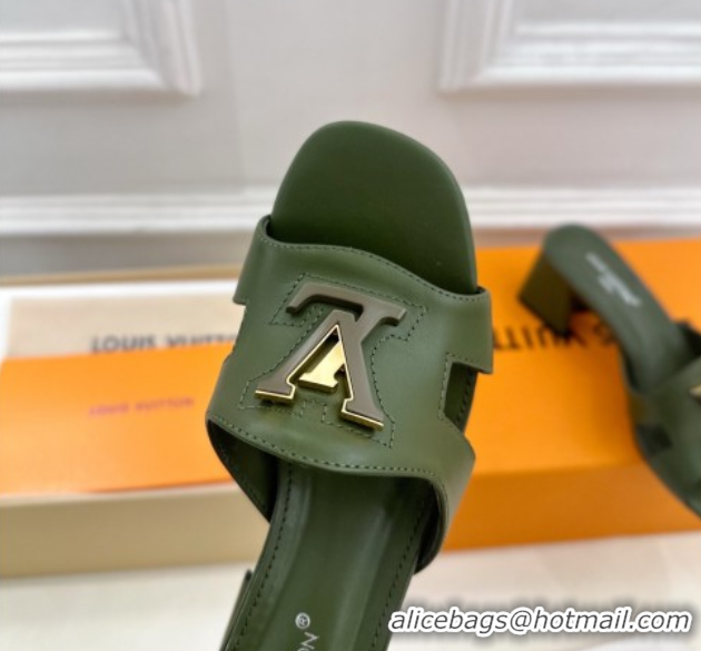 Generous Louis Vuitton Mare Heel Slides Sandal 5.5cm in Calfskin Leather Green 0607042