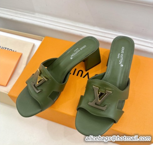 Generous Louis Vuitton Mare Heel Slides Sandal 5.5cm in Calfskin Leather Green 0607042