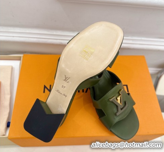 Generous Louis Vuitton Mare Heel Slides Sandal 5.5cm in Calfskin Leather Green 0607042