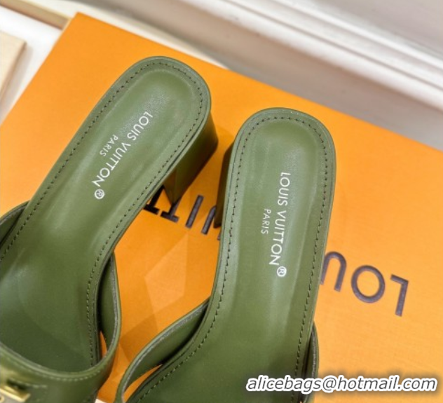 Generous Louis Vuitton Mare Heel Slides Sandal 5.5cm in Calfskin Leather Green 0607042