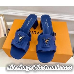 Classic Hot Louis Vuitton Mare Heel Slides Sandal 5.5cm in Calfskin Leather Blue 0607043