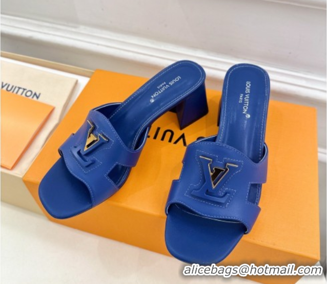 Classic Hot Louis Vuitton Mare Heel Slides Sandal 5.5cm in Calfskin Leather Blue 0607043