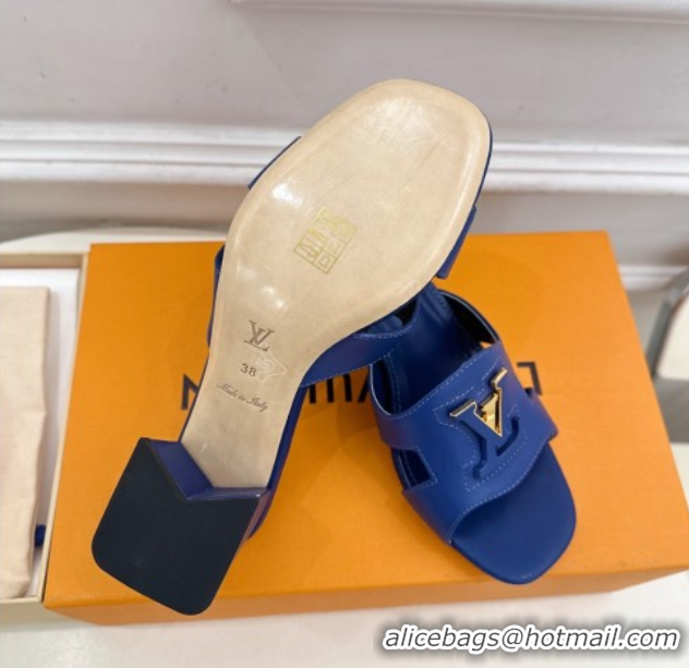 Classic Hot Louis Vuitton Mare Heel Slides Sandal 5.5cm in Calfskin Leather Blue 0607043