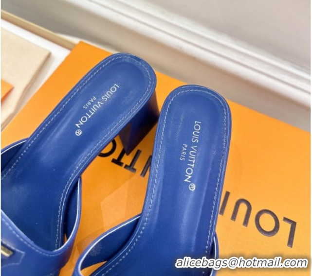 Classic Hot Louis Vuitton Mare Heel Slides Sandal 5.5cm in Calfskin Leather Blue 0607043
