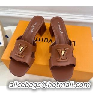 Top Design Louis Vuitton Mare Heel Slides Sandal 5.5cm in Calfskin Leather Brown 0607044