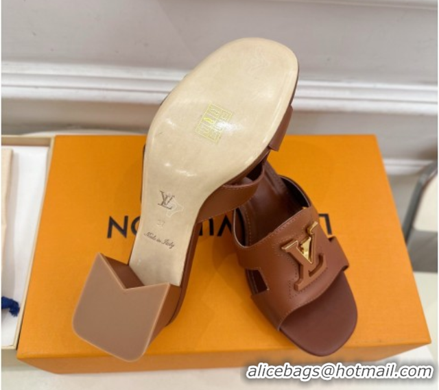 Top Design Louis Vuitton Mare Heel Slides Sandal 5.5cm in Calfskin Leather Brown 0607044