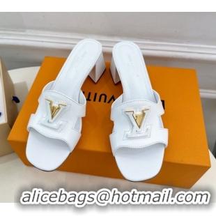 Popular Style Louis Vuitton Mare Heel Slides Sandal 5.5cm in Calfskin Leather White 0607045
