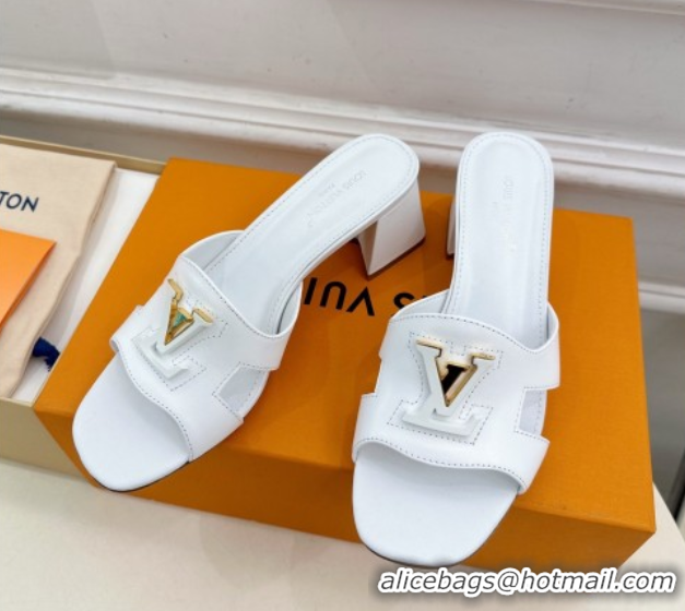 Popular Style Louis Vuitton Mare Heel Slides Sandal 5.5cm in Calfskin Leather White 0607045