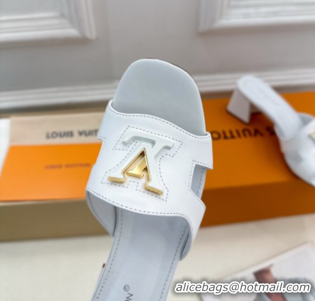 Popular Style Louis Vuitton Mare Heel Slides Sandal 5.5cm in Calfskin Leather White 0607045