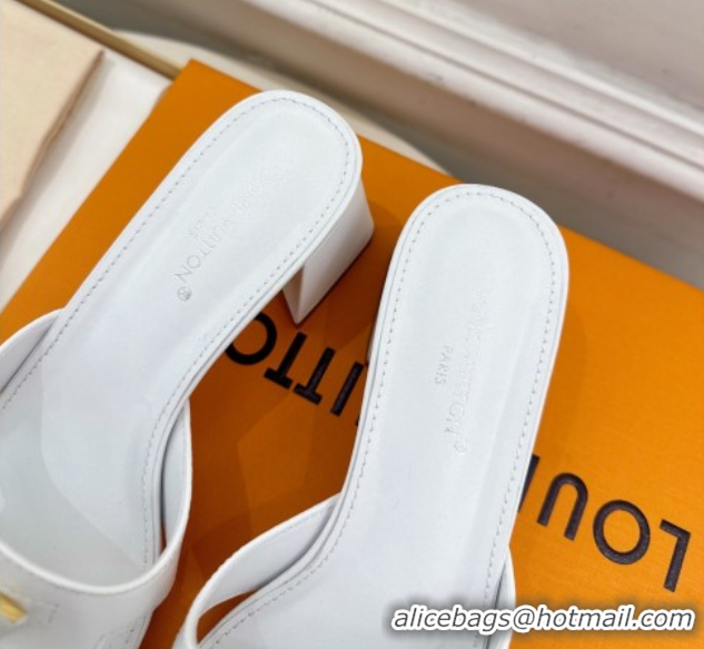 Popular Style Louis Vuitton Mare Heel Slides Sandal 5.5cm in Calfskin Leather White 0607045