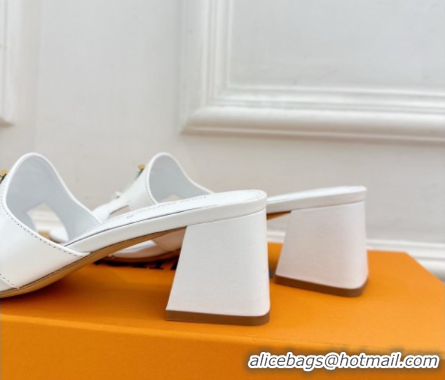 Popular Style Louis Vuitton Mare Heel Slides Sandal 5.5cm in Calfskin Leather White 0607045