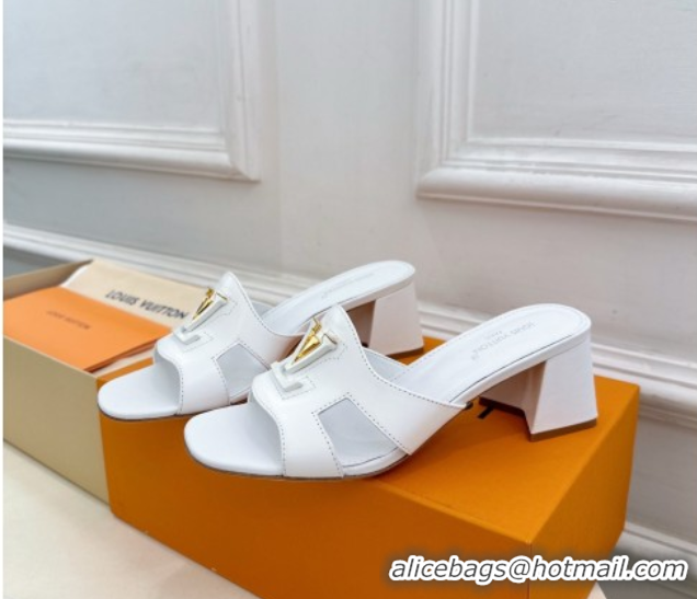 Popular Style Louis Vuitton Mare Heel Slides Sandal 5.5cm in Calfskin Leather White 0607045