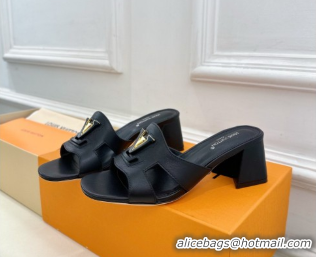 Stylish Louis Vuitton Mare Heel Slides Sandal 5.5cm in Calfskin Leather Black 0607046